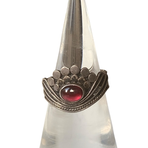 Vintage Sterling Silver Garnet Dragons Eye Adjustable Ring Unisex Jewelry - Picture 5 of 8